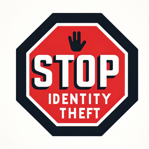 An image of a red stop sign with the phrase "STOP IDENTITY THEFT" in bold, designed to draw attention to the urgent need to protect personal information.