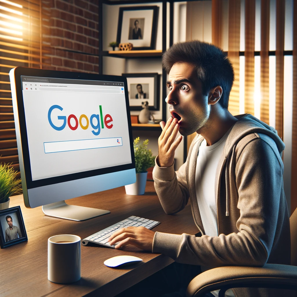 Person shocked by personal information found during a Google search.