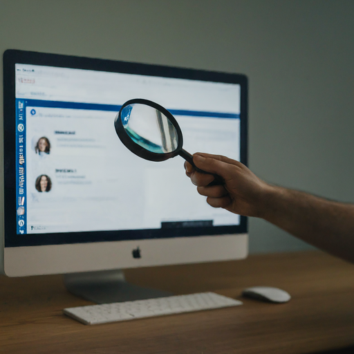 Magnifying glass revealing personal information on social media profile.