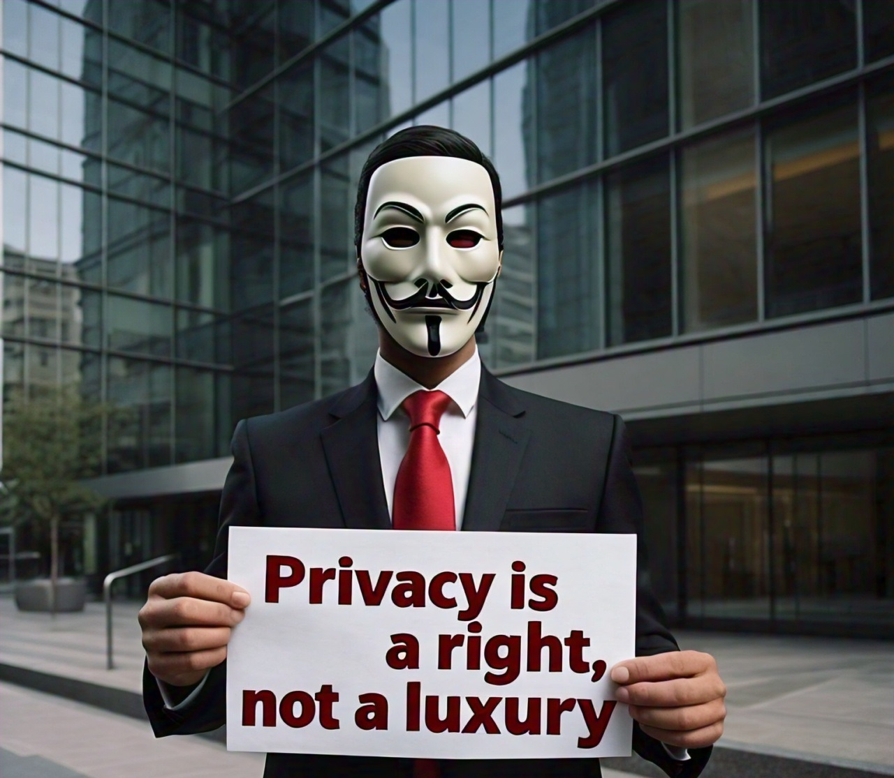 Person holding privacy sign