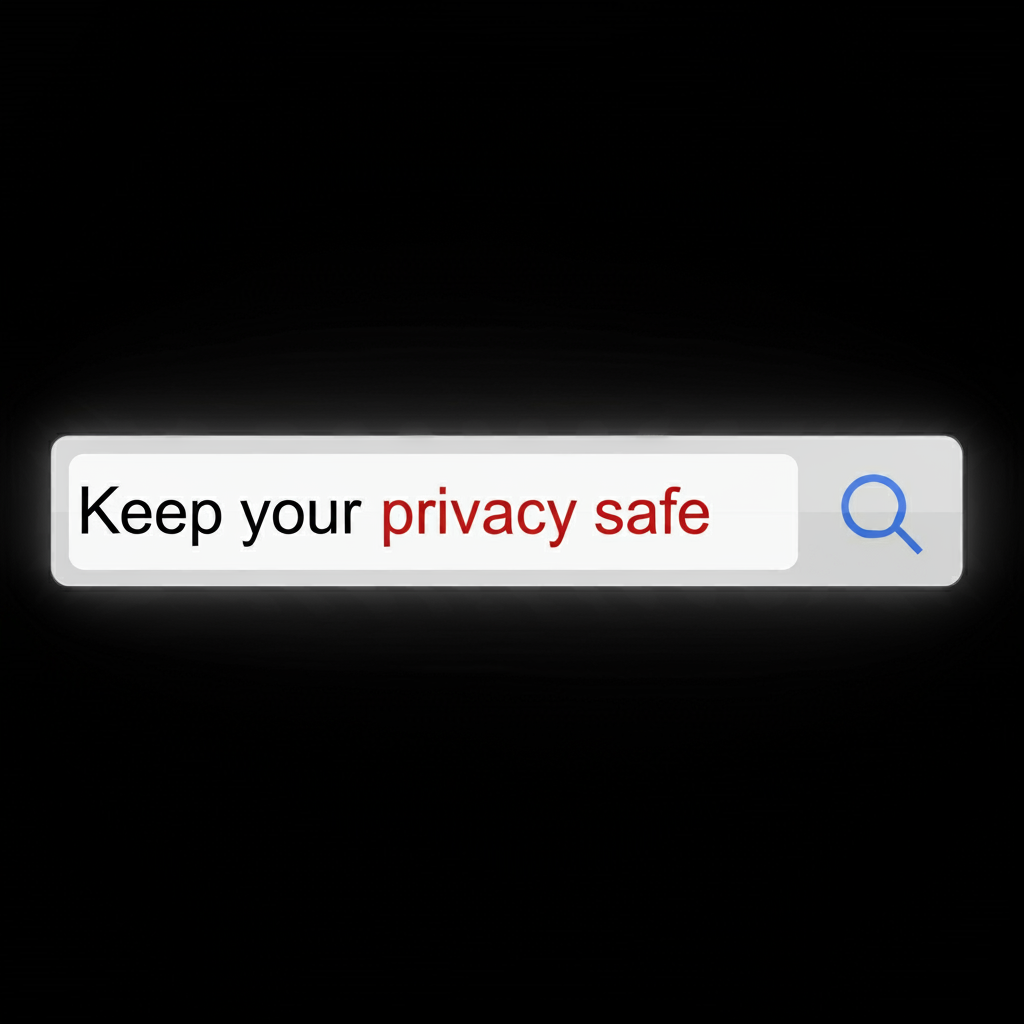 A search bar with the phrase "Keep your privacy safe" highlighting the importance of secure and private online searches.