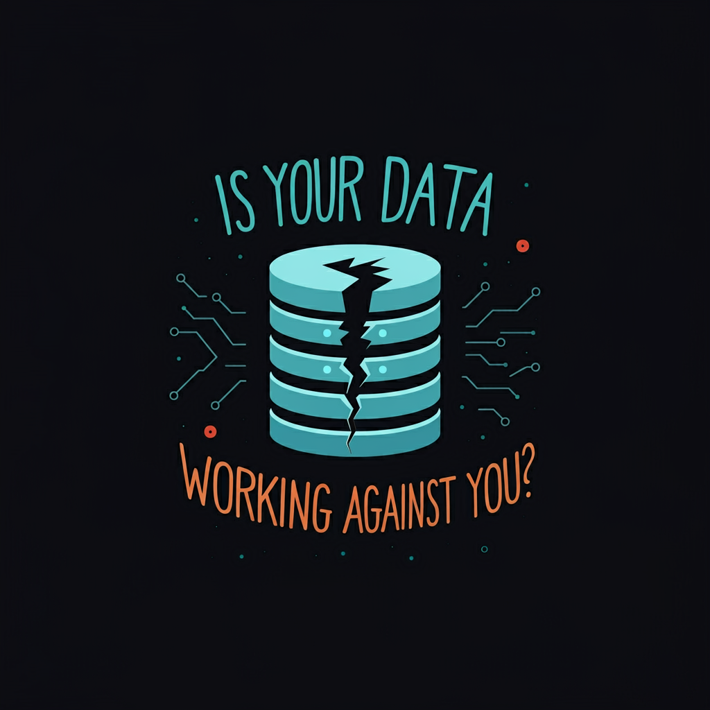 Illustration of a cracked data storage icon with the question "Is your data working against you?" highlighting data privacy concerns.