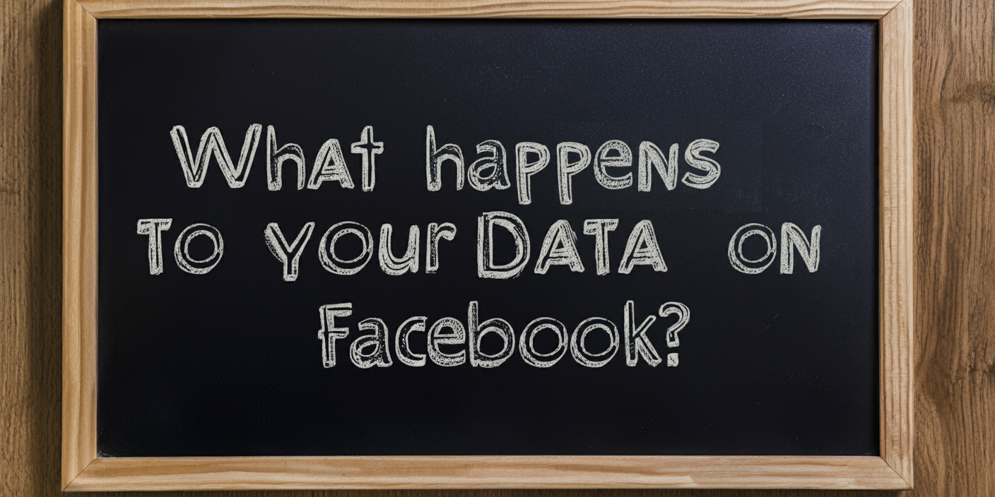 A chalkboard with the question "What happens to your data on Facebook?" written in bold chalk letters, symbolizing concerns about digital privacy.
