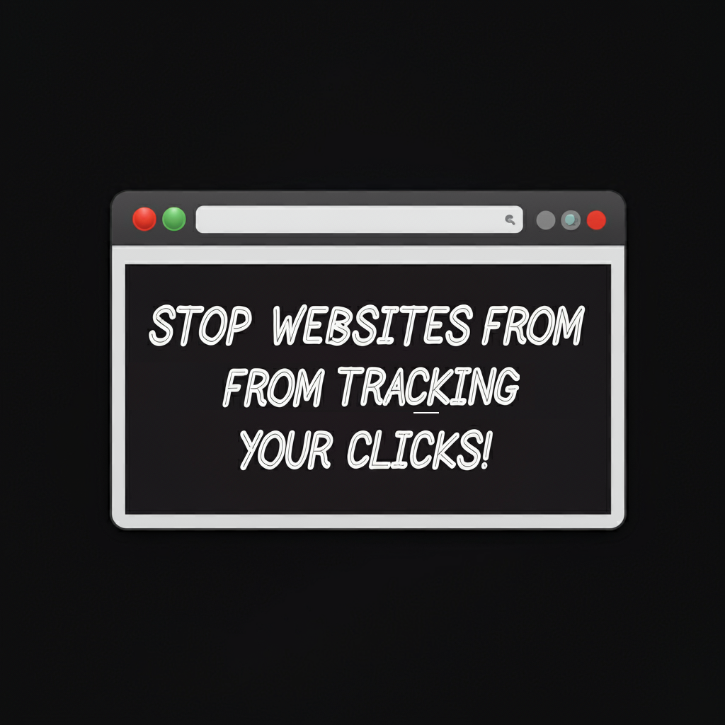 Image of a browser window with the text "Stop Websites from Tracking Your Clicks" to emphasize online privacy and secure browsing.